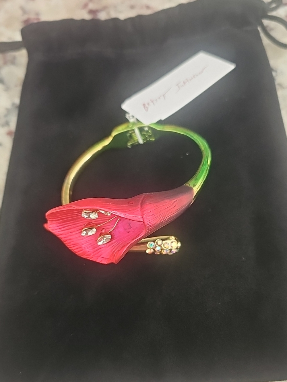 Betsey Johnson Purple and Green Calla Lily Floral Bangle Bracelet